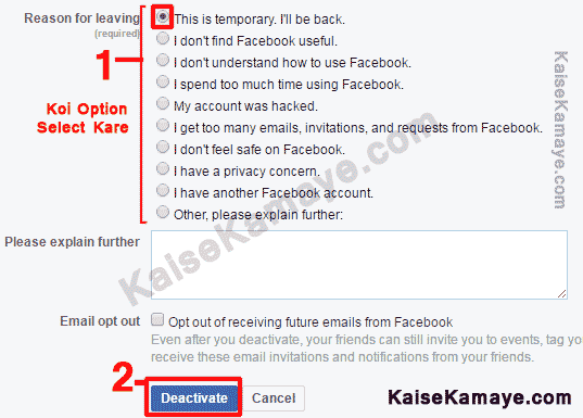 Facebook Account Delete or Deactivate Kaise Kare Permanently in Hindi , Deactivate Facebook Account in Hindi , Facebook Account Deactivate Kaise Kare